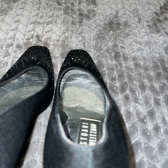 STUART WEITZMAN Black Satin Rhinestone Accents Heels Pumps Sz 6.5. - Picture 9 of 12